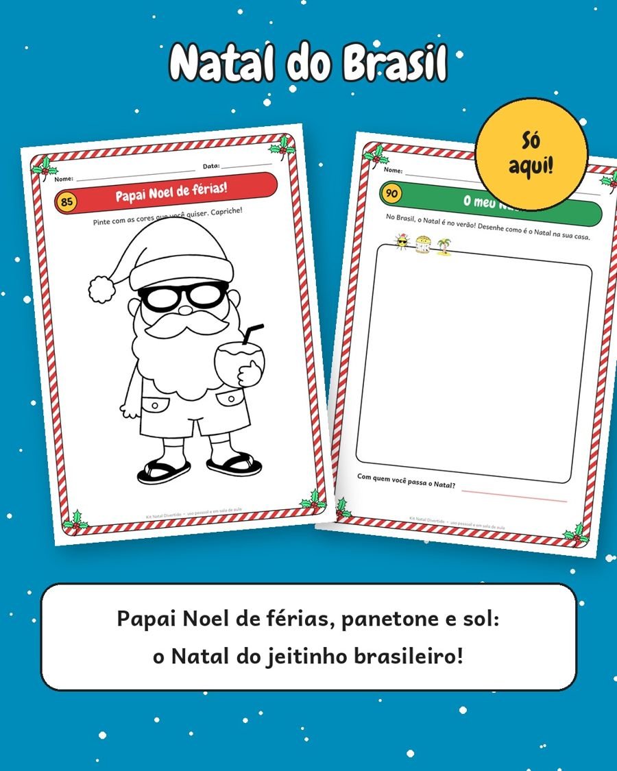Atividades Natal do Brasil com Papai Noel de férias na praia