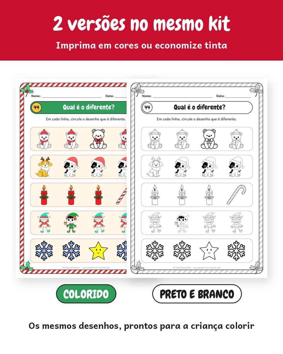 Mesma atividade na versão colorida e na versão preto e branco