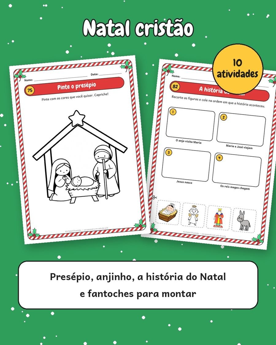Atividades de Natal cristão com presépio e a história do Natal
